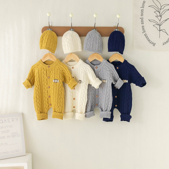 Sustainable Baby Knitted Autumn Warmth Jumpsuit Hot Sale Cotton Sweaters Breathable Cute New Born Unisex Rompers Clothes