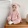 Baby Long Sleeve Rompers Knitted Sweater Cute Animal Ears Hat Kids Fleece Bodysuit Boy Girls Sets Baby Onesies Clothes
