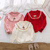 Kids Knitted Sweater Infant Solid Round Neck Pullover Trims Long Sleeve Sweaters Durable Tops