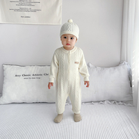 Baby Long Sleeve Rompers Knitted Sweater Cute Animal Ears Hat Kids Fleece Bodysuit Boy Girls Sets Baby Onesies Clothes